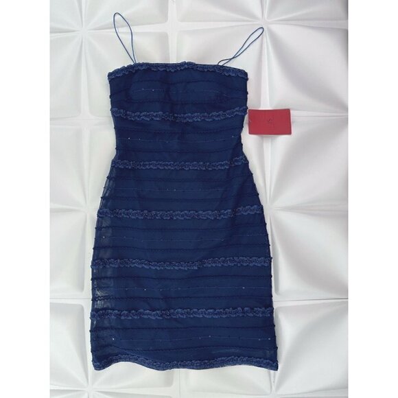 NWT JS Collections Sz 8 Blue Mesh Ruffle Sheath Dress Bolero Jacket Shrug Set m - Picture 3 of 12